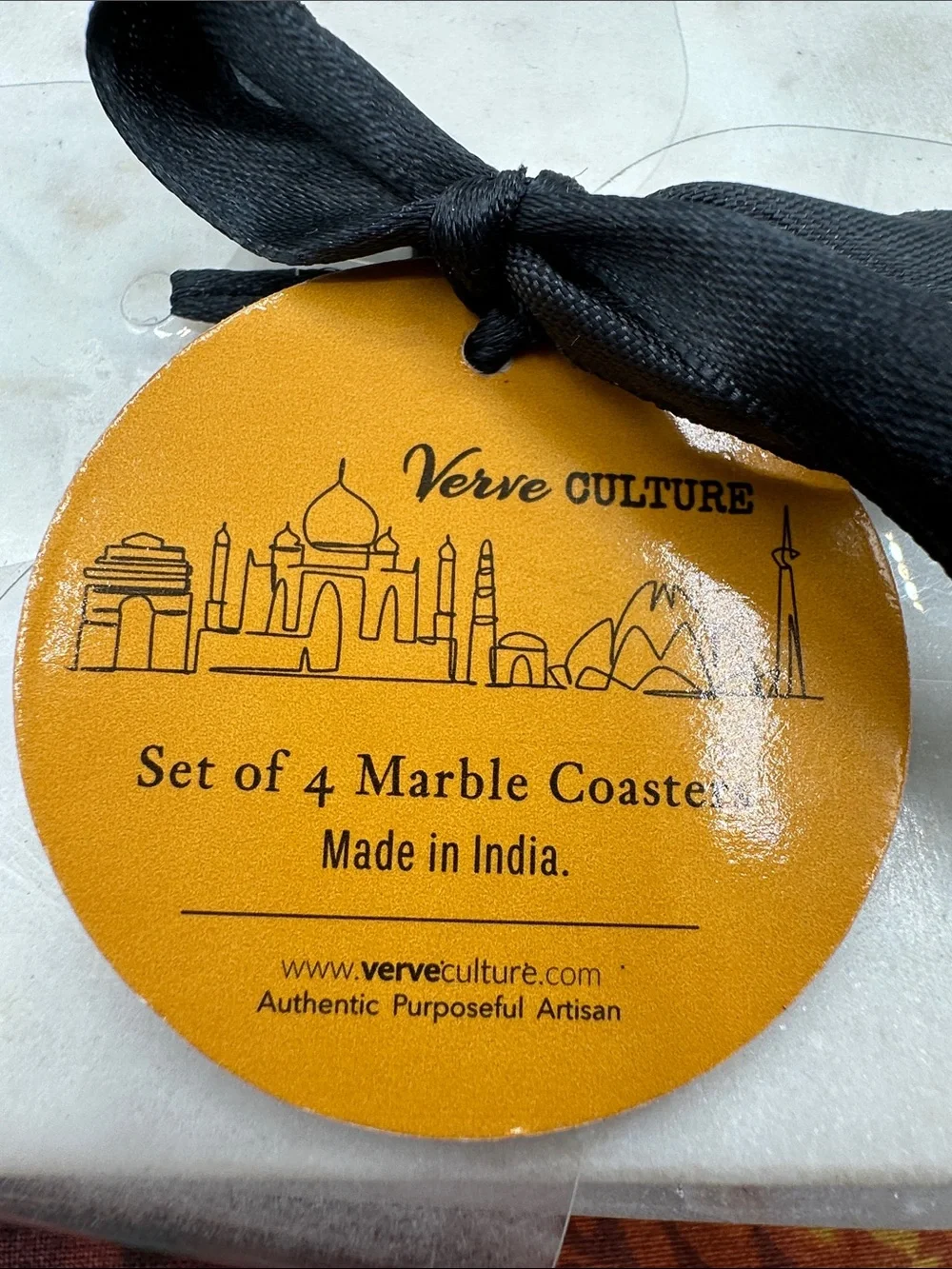 Set of 4 Square Marble Coasters Still in Package. NWT